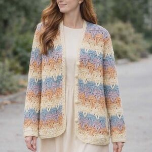 Vintage 80’s Quips colorful knit pastel cardigan sweater hand pockets size small